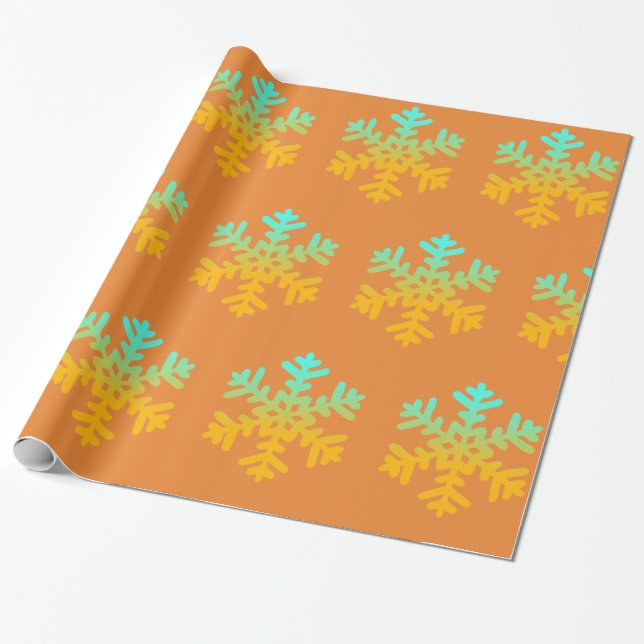 Orangefarbenes und blaues Schneeflockenpapier Geschenkpapier (Ungerollt)