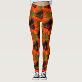 Orangefarbenes und braunes Abstraktes Kunstmuster Leggings