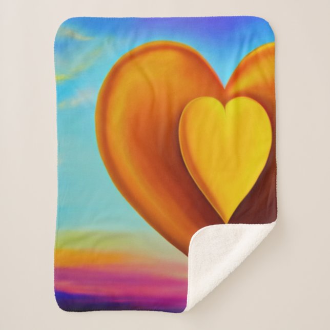 Orangefarbenes und gelbes Herz Sherpa Blanket Sherpadecke (Vorderseite)