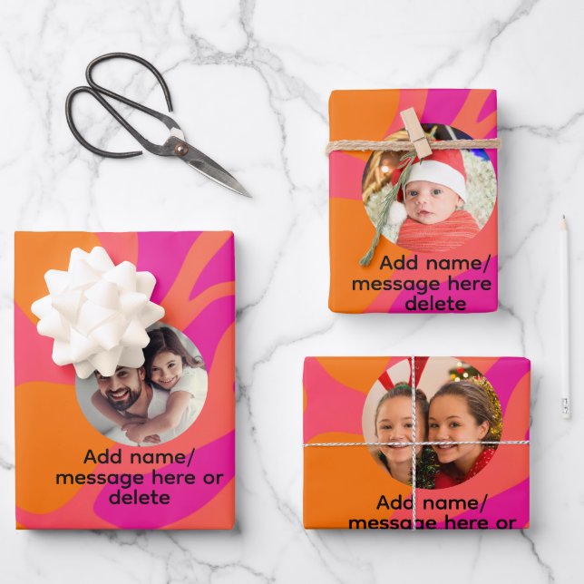 Orangefarbenes und glänzend rosa Foto glänzendes S Geschenkpapier Set (Vorderseite)