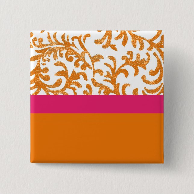 Orangefarbenes und rosa Blumenmuster Button (Vorderseite)