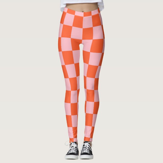 Orangefarbenes und rosafarbenes Prüfmuster Leggings (Vorderseite)