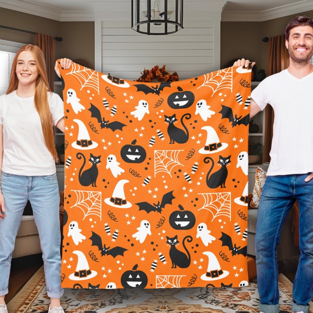 Orangefarbenes und schwarz-klassisches Retro-Hallo Fleecedecke (Orange And Black Classic Retro Halloween Fleece Blanket)