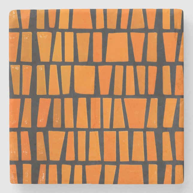 Orangefarbenes und schwarzes afrikanisches Stammes Steinuntersetzer (Vorderseite)