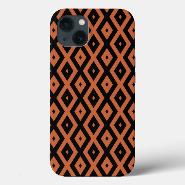 Orangefarbenes und schwarzes Diamantenmuster Case- Case-Mate iPhone Hülle (Rückseite)