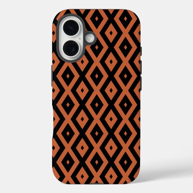 Orangefarbenes und schwarzes Diamantmuster Case-Mate iPhone Hülle (Rückseite)
