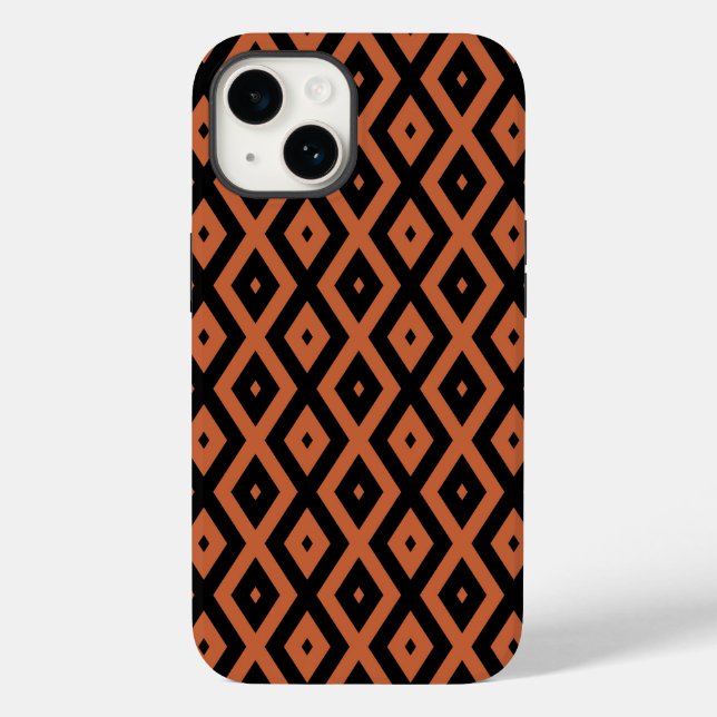 Orangefarbenes und schwarzes Diamantmuster Case-Mate iPhone Hülle (Rückseite)