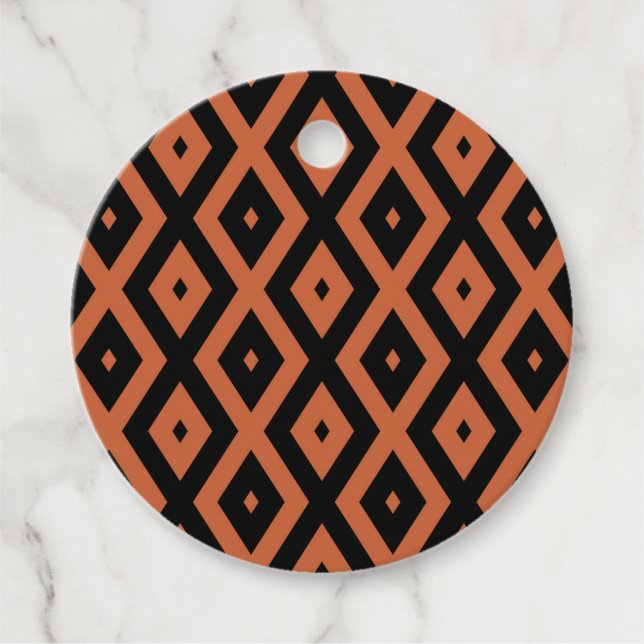 Orangefarbenes und schwarzes Diamantmuster Geschenkanhänger (Vorderseite)
