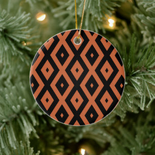 Orangefarbenes und schwarzes Diamantmuster Keramik Ornament