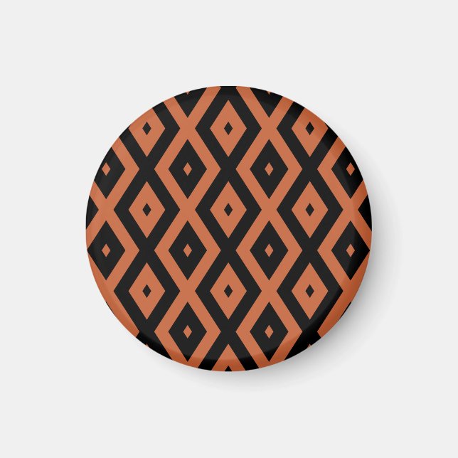 Orangefarbenes und schwarzes Diamantmuster Magnet (Vorne)