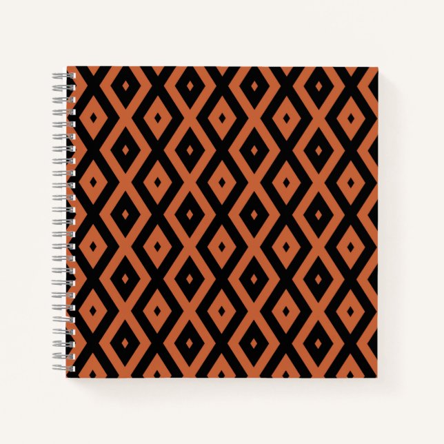 Orangefarbenes und schwarzes Diamantmuster Notizbuch (Vorderseite)