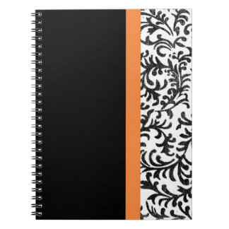 Orangefarbenes und schwarzes Floral-Damast-Muster Notizblock