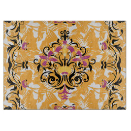 Orangefarbenes und schwarzes grafisches Design, la Schneidebrett