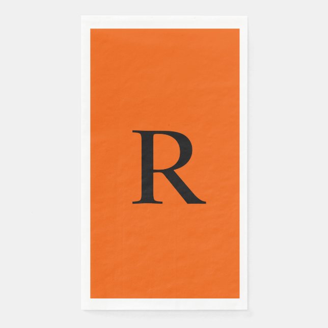 Orangefarbenes und schwarzes Monogramm-Papierhandt Serviette (Vorderseite)