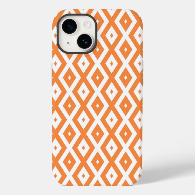 Orangefarbenes und weißes Diamantmuster Case-Mate iPhone Hülle (Rückseite)
