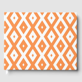 Orangefarbenes und weißes Diamantmuster Gästebuch