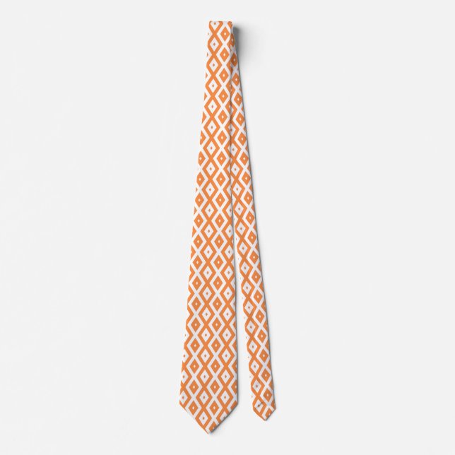 Orangefarbenes und weißes Diamantmuster Krawatte (Vorderseite)