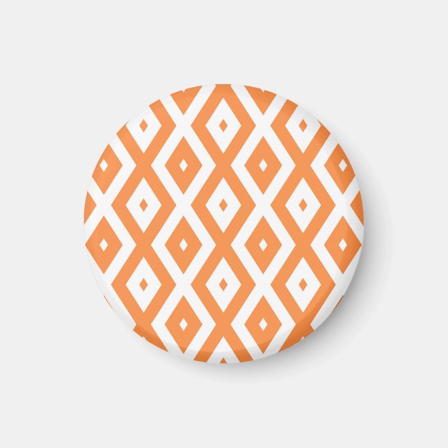 Orangefarbenes und weißes Diamantmuster Magnet (Vorne)