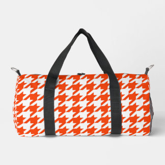 Orangefarbenes und weißes Hahnentrittmuster Karo Duffle Bag