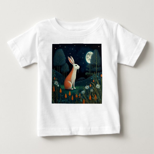 Orangefarbenes und weißes Kaninchen im Mondschein Baby T-shirt (Vorderseite)