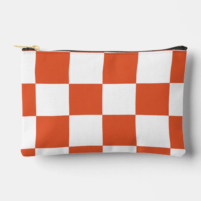 Orangefarbenes und weißes Karton-Muster Zubehörtasche (Vorderseite)