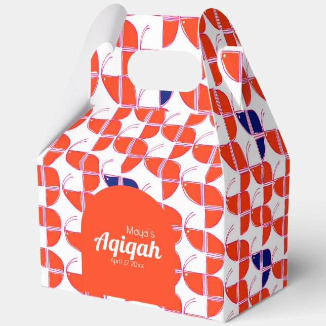 Orangefarbenes weißes Muster, Aqiqah Babydusche Geschenkschachtel (Vorderseite)
