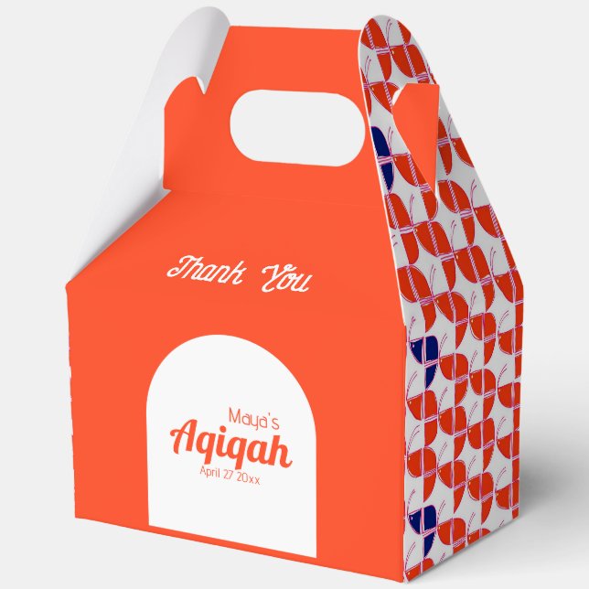 Orangefarbenes weißes Muster, Aqiqah Babydusche Geschenkschachtel (Vorderseite)