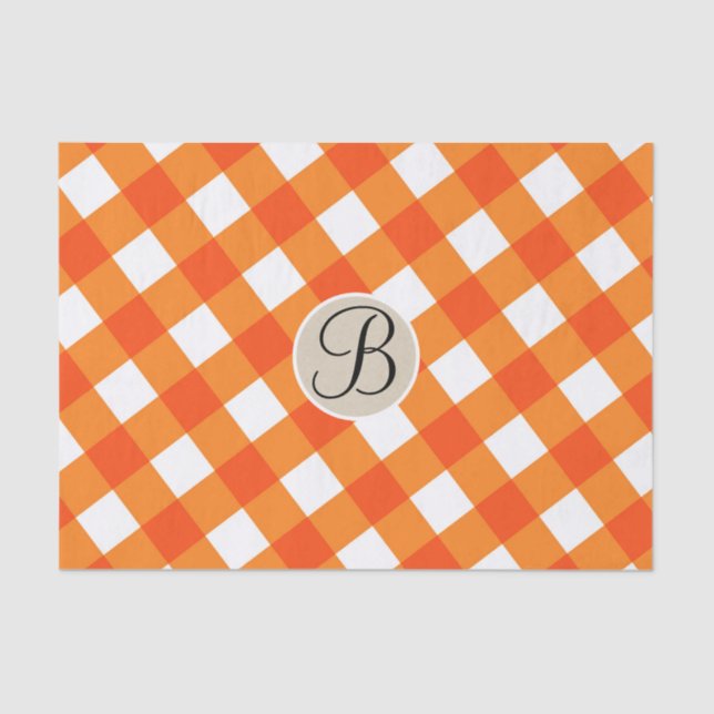 Orangefarbenes weißes Rustikales Fall Monogramm Seidenpapier (Vorderseite)