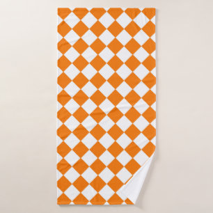 Orangefarbenes weißes Schachbrett Diamantmuster Badehandtuch