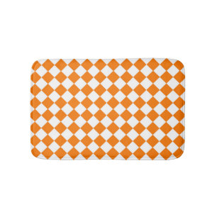 Orangefarbenes weißes Schachbrett Diamantmuster Badematte