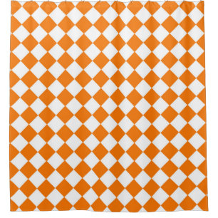 Orangefarbenes weißes Schachbrett Diamantmuster Duschvorhang