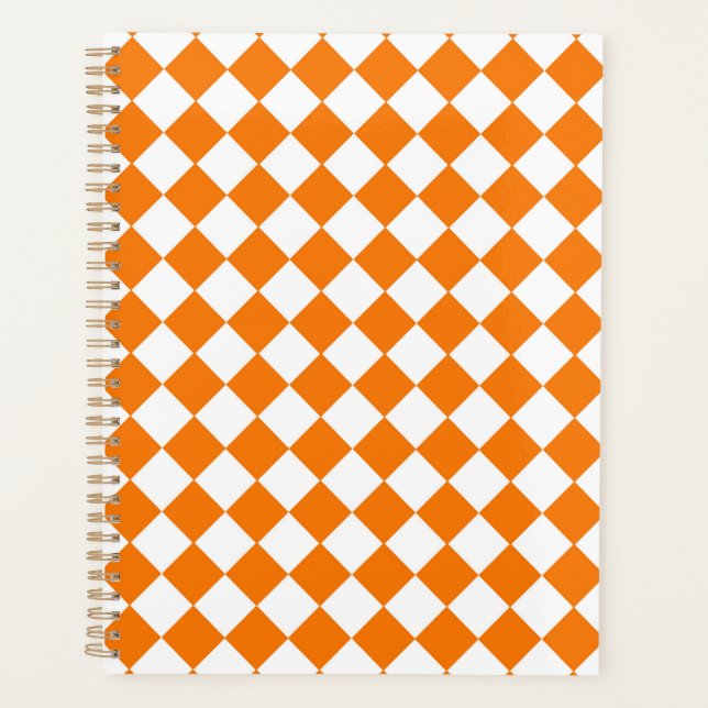 Orangefarbenes weißes Schachbrett Diamantmuster Planer (Vorderseite)