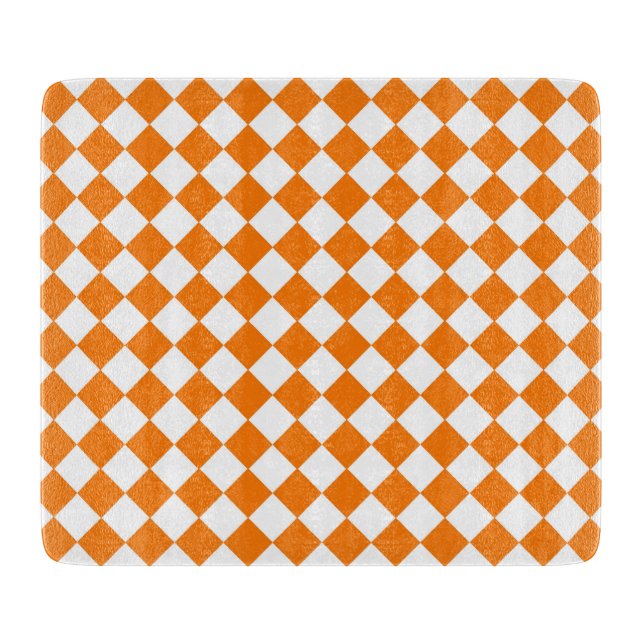 Orangefarbenes weißes Schachbrett Diamantmuster Schneidebrett (Vorderseite)
