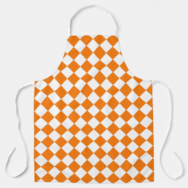 Orangefarbenes weißes Schachbrett Diamantmuster Schürze (Vorderseite)