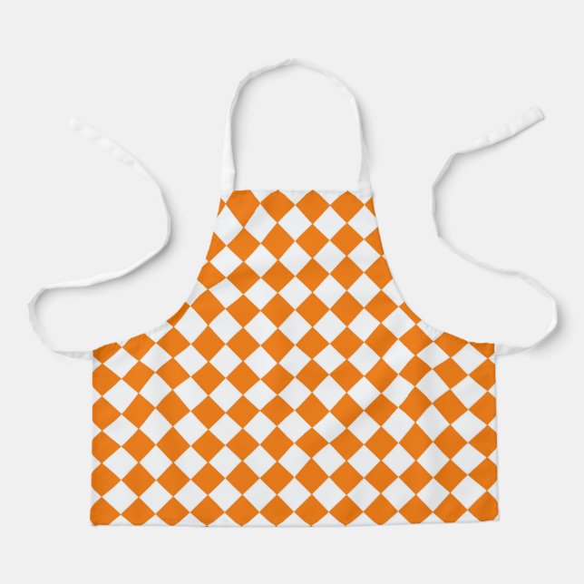 Orangefarbenes weißes Schachbrett Diamantmuster Schürze (Vorderseite)