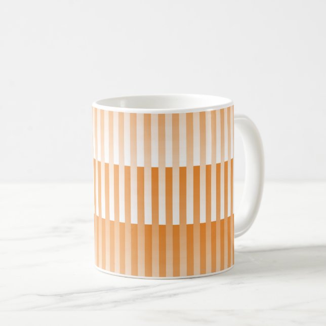 Orangefarbenes weißes Streifenmuster Kaffeetasse (VorderseiteRechts)