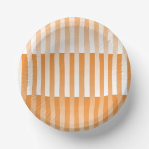 Orangefarbenes weißes Streifenmuster Pappteller