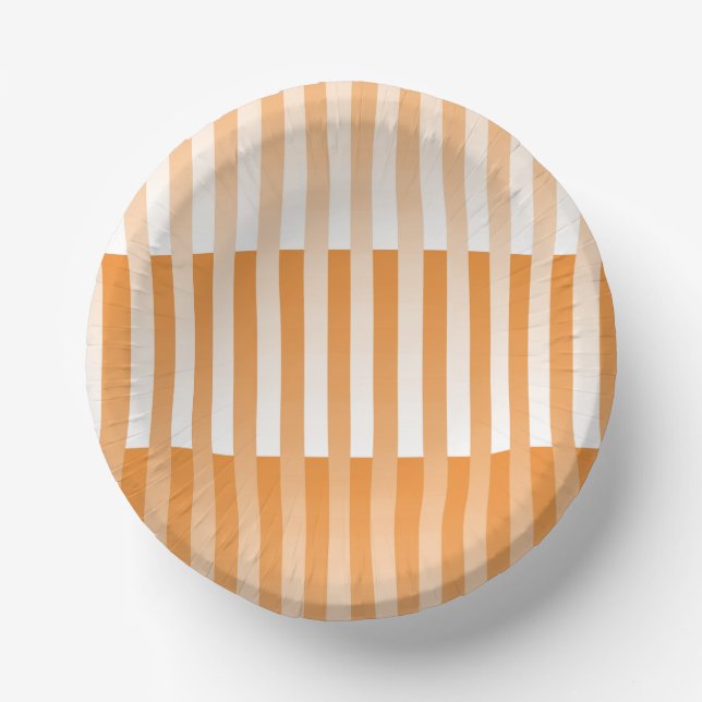 Orangefarbenes weißes Streifenmuster Pappteller (Vorderseite)