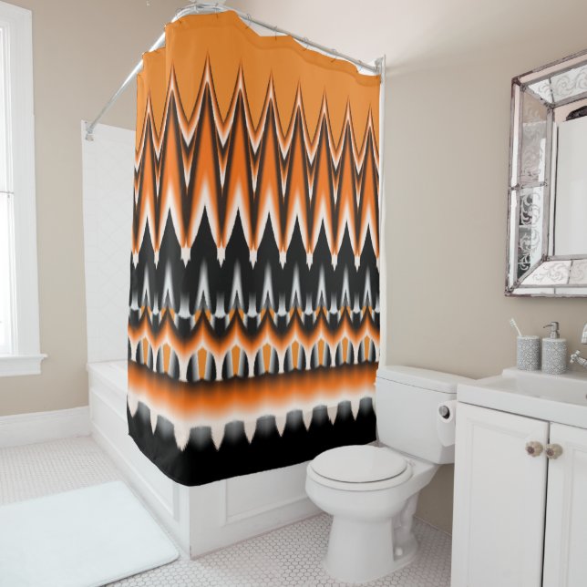 Orangefarbenes weißes und schwarzes Design Duschvorhang (Beispiel)