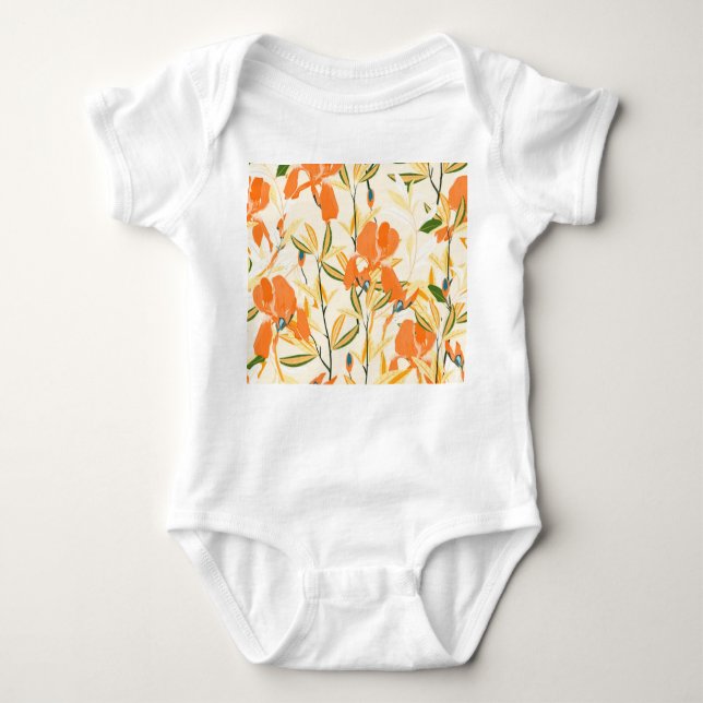 Orangefärbte Reisen: nahtlose Blumenmuster Baby Strampler (Vorderseite)