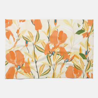 Orangefärbte Reisen: nahtlose Blumenmuster Geschirrtuch