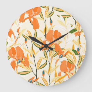 Orangefärbte Reisen: nahtlose Blumenmuster Große Wanduhr