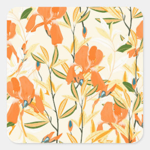 Orangefärbte Reisen: nahtlose Blumenmuster Quadratischer Aufkleber