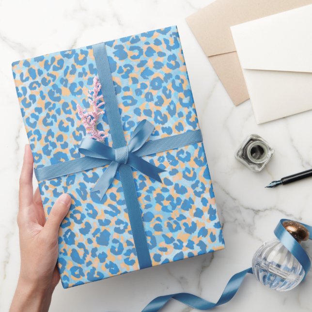 Orangefärbter und blau gestrichener Leopard Geschenkpapier (Schenken)