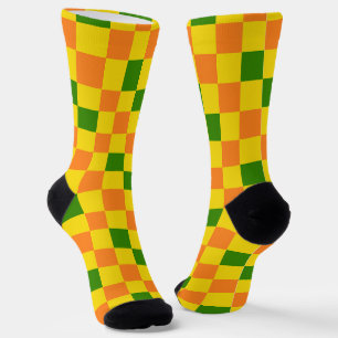 Orangegelbe grün karierte Musterdesign Socken