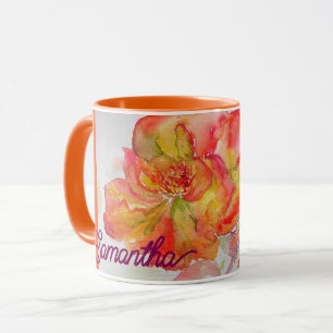 Orangegelbe Rosen-Wasserfarbmalerei Floral Tasse