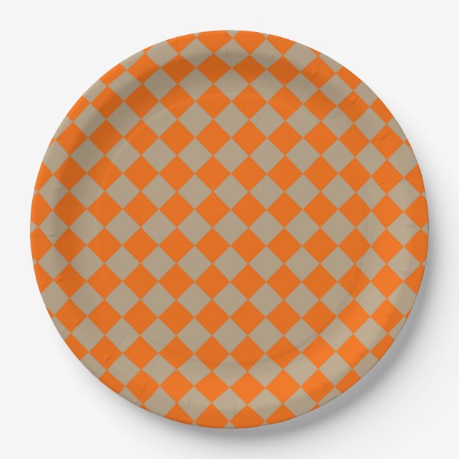Orangegrau kariert Diamantmuster Pappteller (Vorderseite)