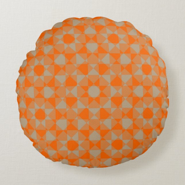 Orangegraue Karo-Diamant-Karomuster Rundes Kissen (Vorderseite)