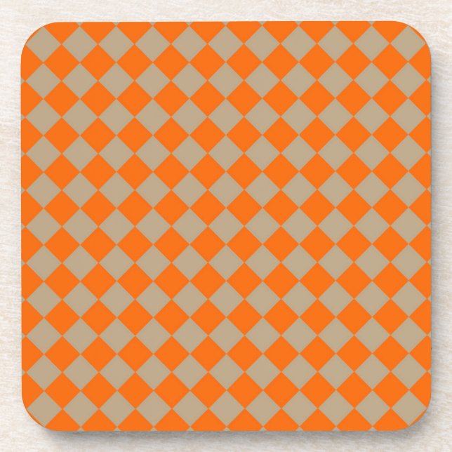 Orangegraues Schachbrett-Diamantmuster Getränkeuntersetzer (Vorderseite)