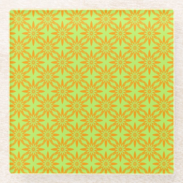 Orangegrüner Blumen nahtloses Muster Glasuntersetzer (Vorderseite)